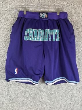 Just Don Charlotte Hornets NBA Basketball Shorts Purple Teal White Size L
